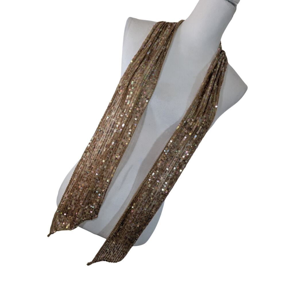 DAZZLING GOLD MICRONET, AURORA BOREALIS SEQUINNED SMALL SCARF, WRAP, BELT! OS